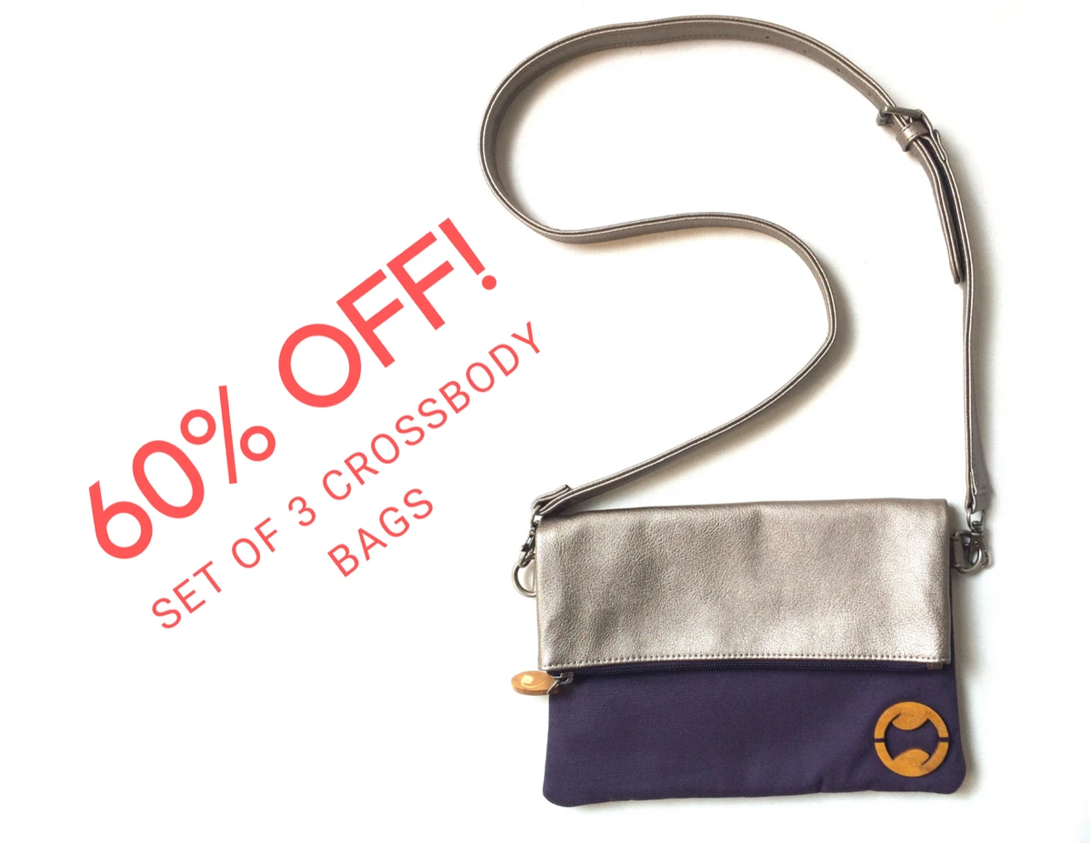 Bulk Discount Closeout Sale 60 off SET OF 3 Eco Vegan Crossbody Bags