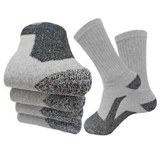 4PK MEN'S LONG CREW WORK SOCKS COTTON INDUSTRIAL GRAY SOCKS FULL CUSHION 9-11