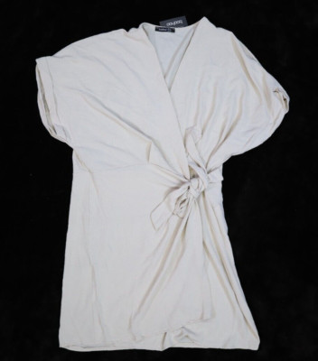 Boohoo Plus Size Woven Textured Tie Wrap Dress Sand Stone Beige Womens 24