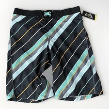 Art Class Boys Striped Board Shorts Size 18 NWT UPF 50 Black