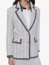 KARL LAGERFELD Two-Tone Tweed Blazer in White and Black Sz L