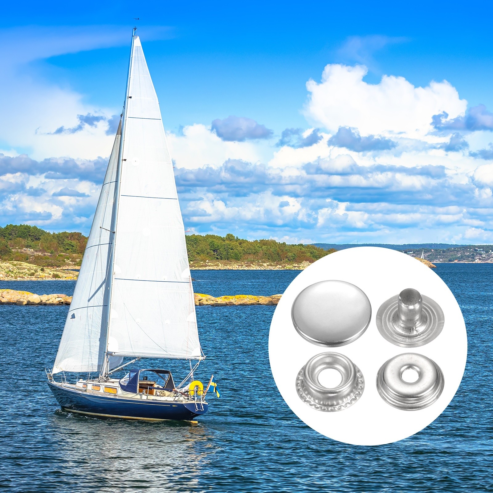 30Set Press-Stud Cap Button 15mm Metal Snap Fastener for Crafts, Silver