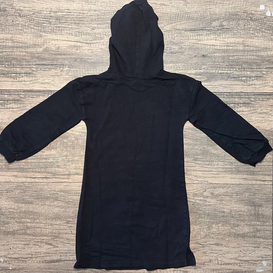 女孩纯棉黑色小猫带帽和耳朵连帽连衣裙前口袋 8 码 — 第 2/4 张图片