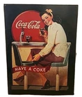 Vintage 1991 Metal Tin Coca-Cola Coke Sign Ad.  Jukebox Girl @ Diner 29"x 22"