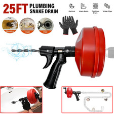 Drain Auger 25ft 1/4in Drum Plumbing Drain Snake Clog Remover Autofeed Professin