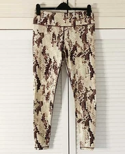 Manduka Yoga Leggings Size Large Cream Brown Snakeskin Print