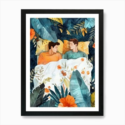 Zwei Liebende im Bett Kunstdruck gerahmt Wandbild Poster Leinwanddruck Bild