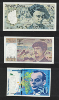 FRANKREICH 3 BANKFRISCHE ALTE BANKNOTEN 2 x 50 und 1 x 20 FRANCS
