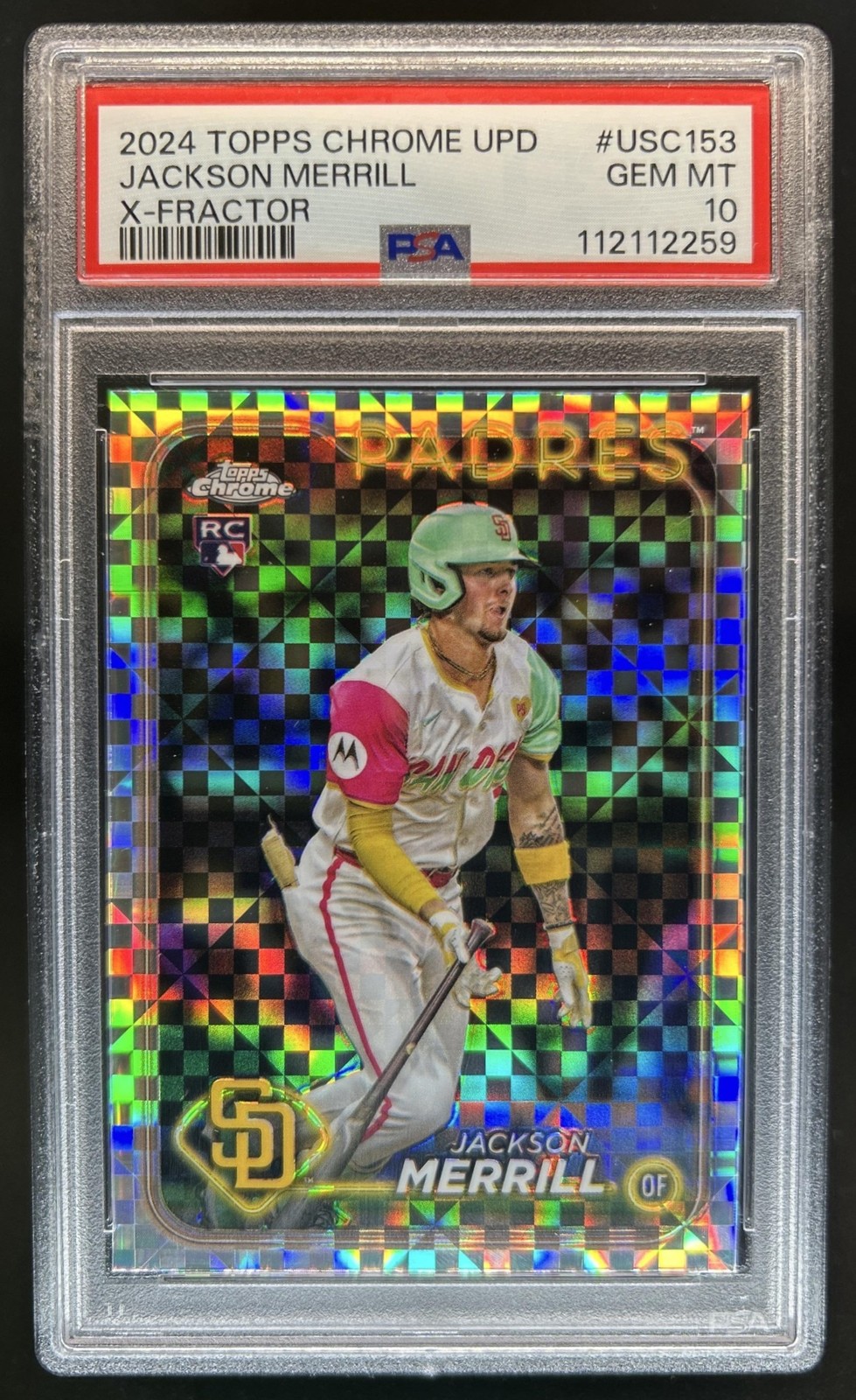 2024 Topps Chrome Update Jackson Merrill RC Refractor X-Fractor #USC153 PSA 10