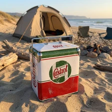 CASTROL 18Qt Metal Cooler Sand-Proof Beach Ice Chest Heavy Duty Coastal Camping