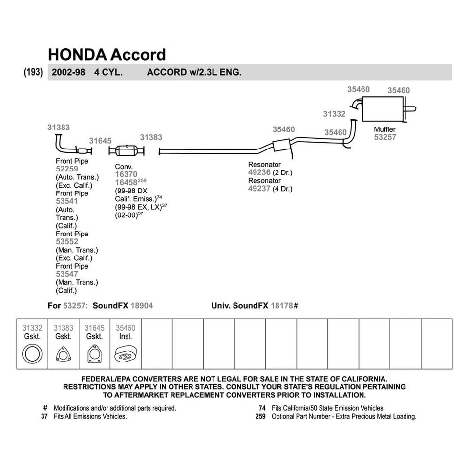 For Honda Accord 98-02 SoundFX Steel Oval Direct-Fit Aluminized Exhaust Muffler Foto 3 de 3