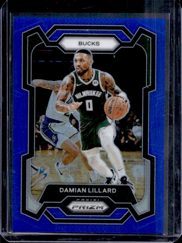 2023-24 Panini Prizm Damian Lillard Prizm Blue #/199 Bucks