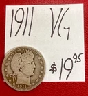 1911 25C Barber Silver Quarter. (VG) Very Good Condition! ENN Coins