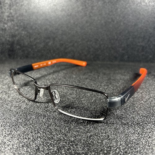New Nike Eyeglasses 8167 075 Matte Gun Metal Grey Flake / Orange 54-17 140 - Picture 5 of 24