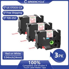 3PK 24MM Compatible with Brother PT-7500 TZ252 Tze-252 Red on White Label Tape