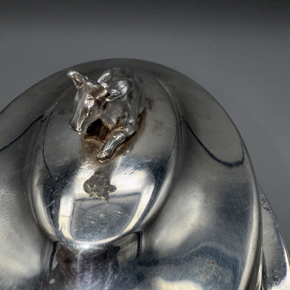 Prato de manteiga prato de prata vitoriano tampa acabamento de vaca 350g - Imagem 4 de 4