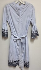 Cremieux Blue & White Stripe Shirt Dress Button Up Embroidered Fit & Flare Sz 2