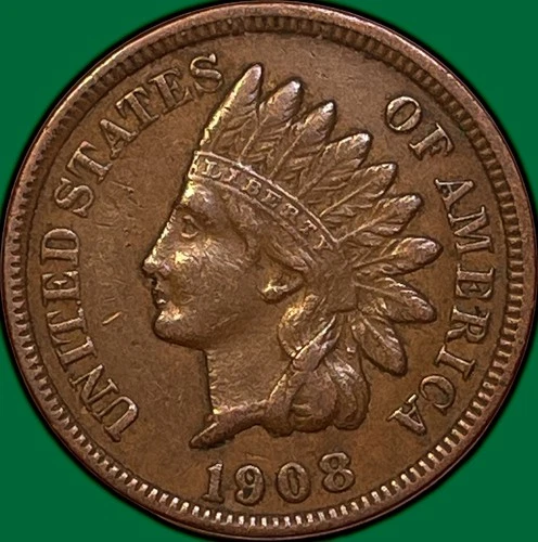 1908 Indian Head Cent Choice Extremely Fine XF+ Coin #36095