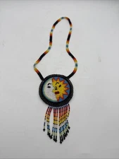 Native American beaded large Medallion Sun Moon Beautiful