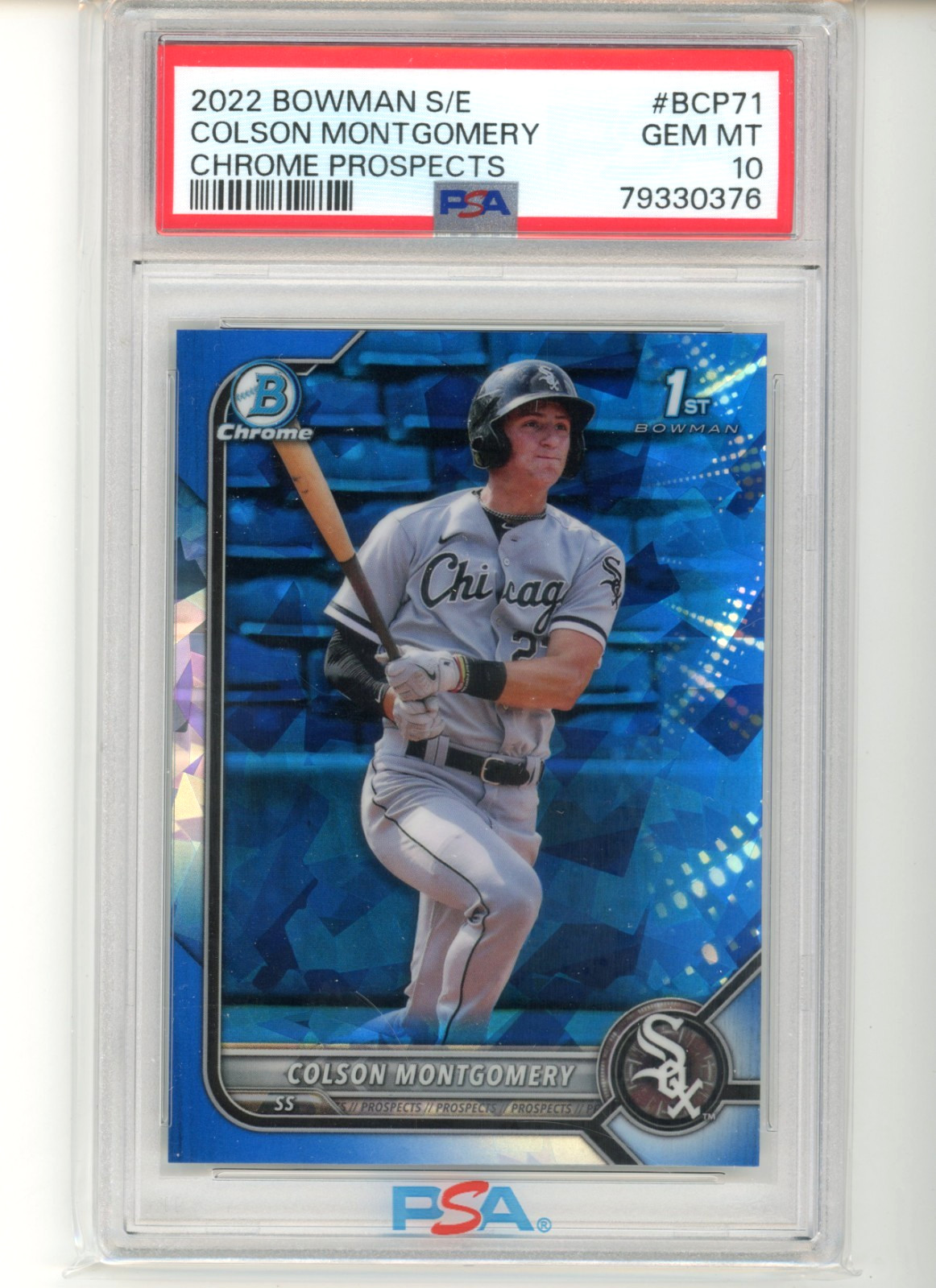 2022 Bowman Chrome Sapphire Colson Montgomery BCP71 1st Bowman PSA 10 White Sox