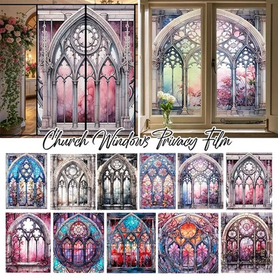Film de confidentialité style église vitrail verre vie privée décoration dépoli autocollant NEUF - Photo 1/4
