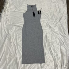 NWT Fashion Nova Sleek Chic Ribbed MIDI Dress Rd49862 Heather Grey Sz S Slim Fit