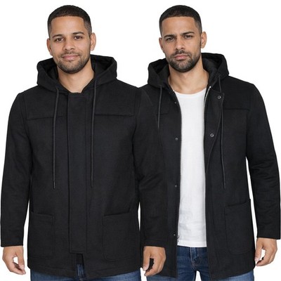 Herren Mantel schwarz lässig elegant mit Kapuze Winterjacke Gr. 48 XL