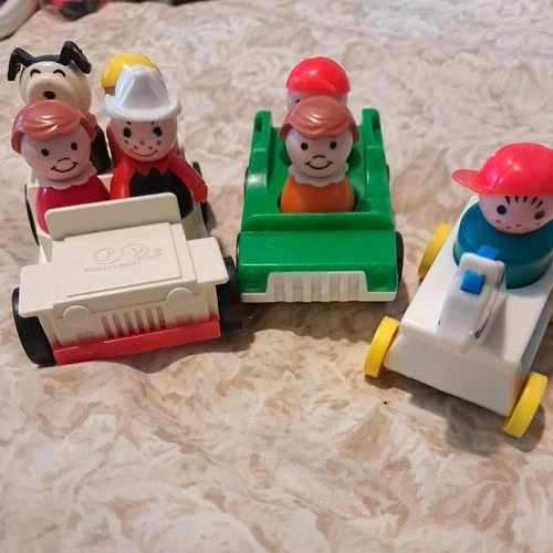 Lot 10 pieces VINTAGE Fisher Price Little People Cars Child Horse and Dog