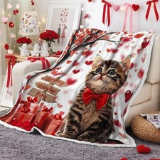 Valentine's Day Throw Blanket Funny Cat Red Heart Tree Fuzzy Blanket Romantic...