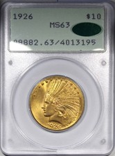 1926 $10 Gold Indian Eagle PCGS MS63 CAC Rattler OGH