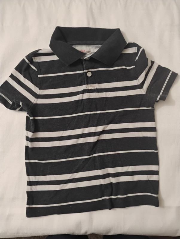 Cat & Jack XS (4-5) Blue/White Striped Short Sleeve Collared Button Polo