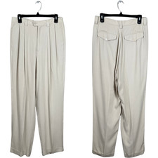 Vintage Tommy Bahama 100 Silk Pleated Cuffed Trouser Pants Womens 12 Tan Career