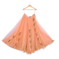 Indian Vintage Peach Net Hand Embroidered Skirt Party Wear Bollywood Lehenga