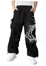 Boys Cargo Pants Waterproof Quick Drying Drawstring Hiking 11-12 Years Blcak