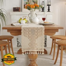 runner da tavolo meioro 12x78" in pizzo all'uncinetto nappe boho