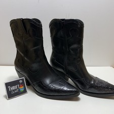Crown Vintage Shoe Co Boots Black Leather Zip Up Size 10M Womens