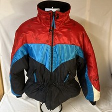 Vtg Polaris Thermo Jacket Womens Medium Ski Snowmobile USA Made Colorblock FS!