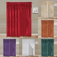 NEW LUXURY FAUX JACQUARD WINDOW PANEL WITH ATTACHED VALANCE NADA SET 120" WIDE 