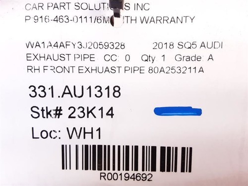 18-20 AUDI SQ5 Right Exhaust Pipe 80A253211A - Picture 7 of 12
