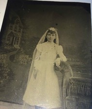 Antique Beautiful Religious Communion Girl Victorian White Dress Tintype Photo