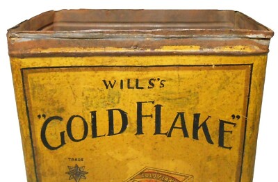 WILL'S GOLD FLAKE CIGARETTES (UK) 1930'S VINT LITHO'D ENAMEL TIN CIG CAN,  NO LID