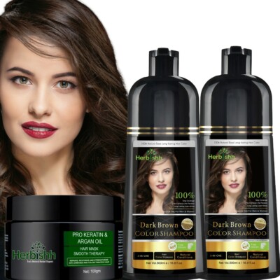 500ML NATURAL HAIR DYE PERMANENT INSTANT HAIR DYE SHAMPOO DARK BROWN 2PCS