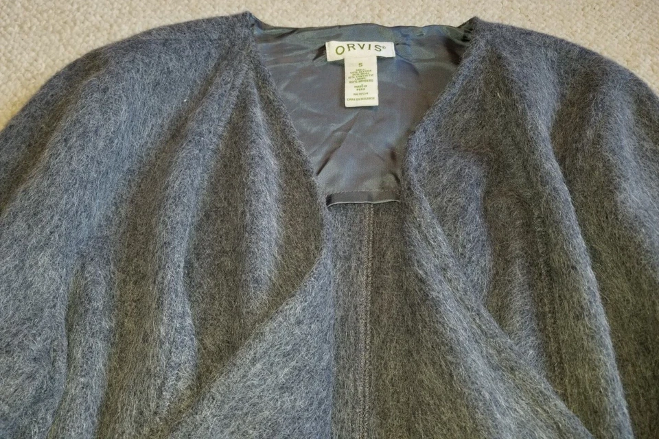 Chaqueta Mujer-ORVIS-gris Pizarra/azul Alpaca/Mezcla Lana Flecos Cinturón Forrado BOHO-S Foto 4 de 4