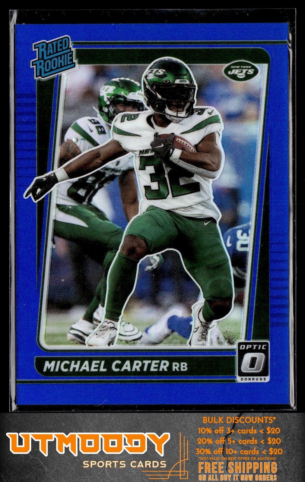2021 Donruss Optic 235 Michael Carter Blue New York Jets #/179