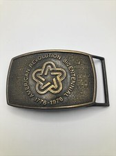 Vtg 1776 - 1976 AMERICAN REVOLUTION BICENTENNIAL PEWTER BELT BUCKLE