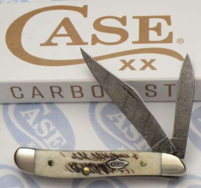 Case XX USA 2022 Stamp V6220 DAM Bone ''Peanut'' Knife Ladder Damascus - MINT (#1)