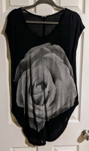 Blk Dnm T-Shirt M Lightweight Gray Rose Print Drap