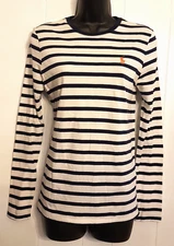 Ralph Lauren Sport Knit Top size S Navy & White Striped Cotton T Shirt Pony Logo