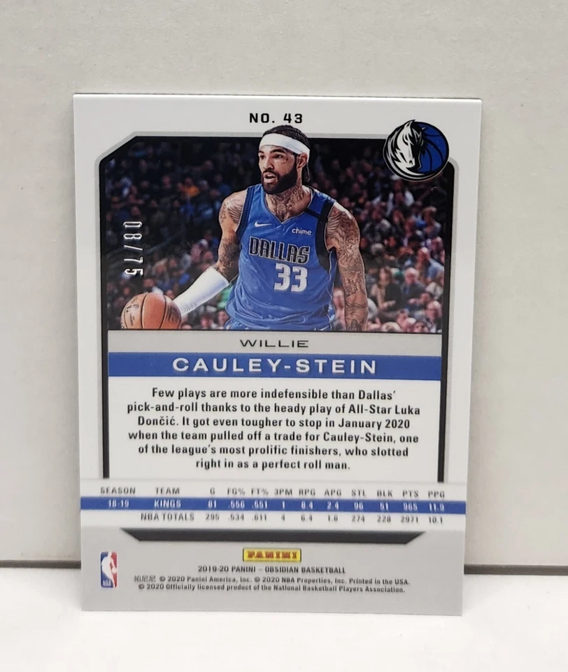 WILLIE CAULEY-STEIN 2019-20 Obsidian PURPLE ~ #'d /75 ~ MAVERICKS - Image 2 of 2
