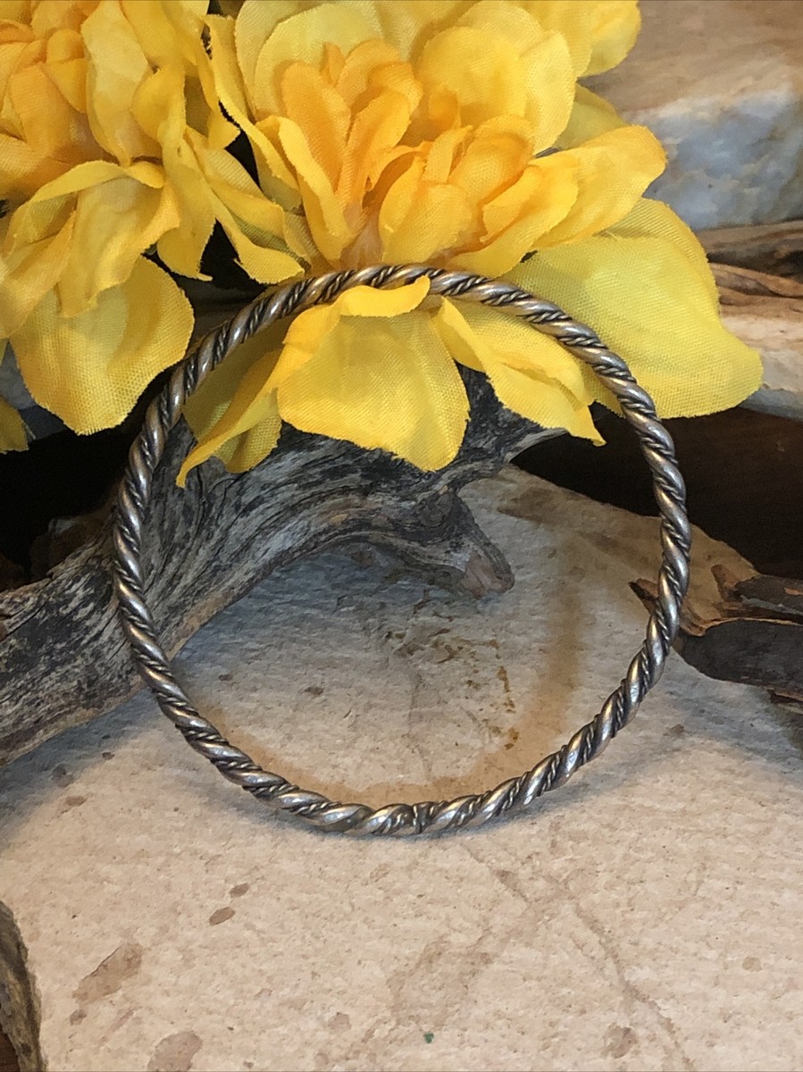 Old Vintage Sterling Silver 925 Twisted Bangle Bracelet 18.5